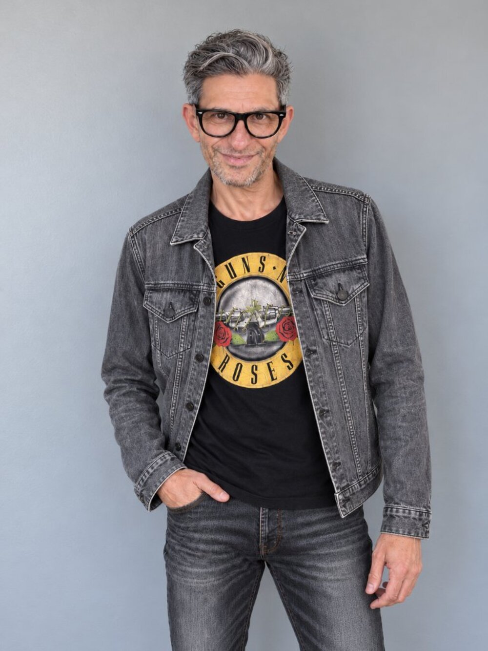AllSaints Men's Faded Black Denim Trucker Jacket Small